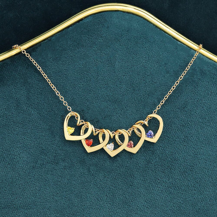 Collar con colgante de piedra natal en forma de corazón de cristal de la familia de Olivenorma Mom