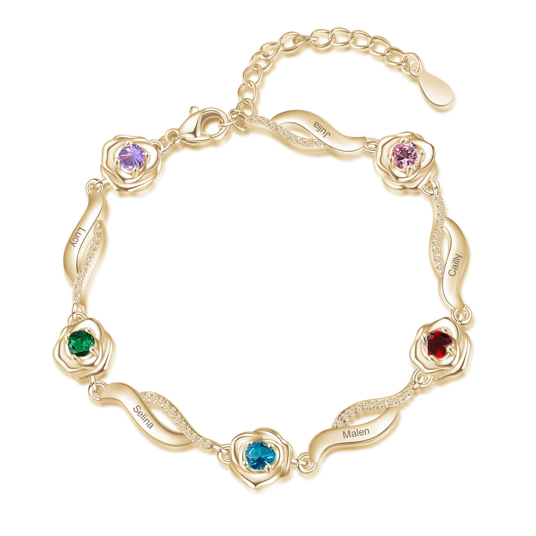 Pulsera con dije de cadena con flor de rosa grabada y piedra natal de Olivenorma 