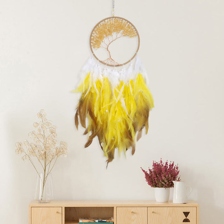 Atrapasueños de plumas rosas con forma de árbol de la vida de cristal de Olivenorma