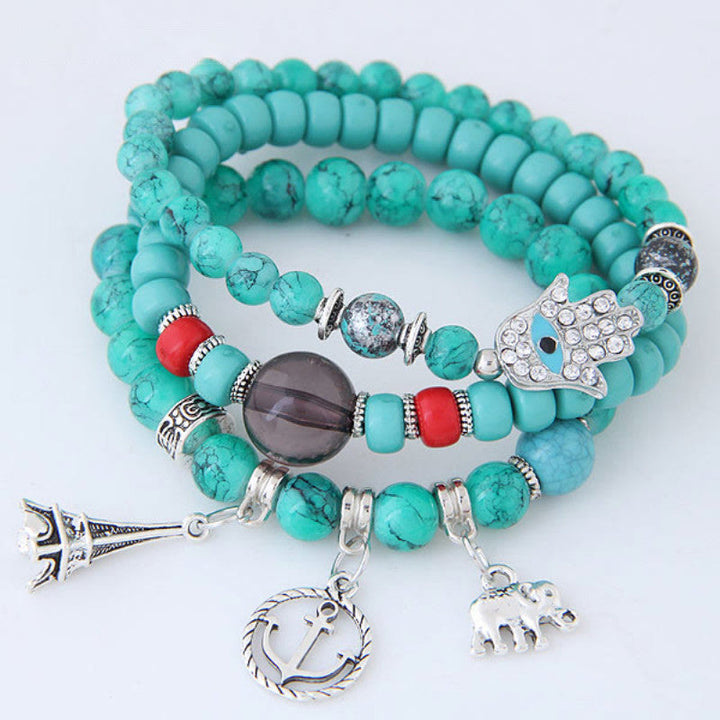 Juego de pulseras de hamsa con ojo malvado y torre de elefante de Olivenorma