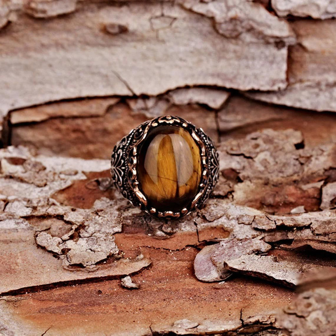 Anillo de piedra preciosa de ojo de tigre para hombre de Olivenorma