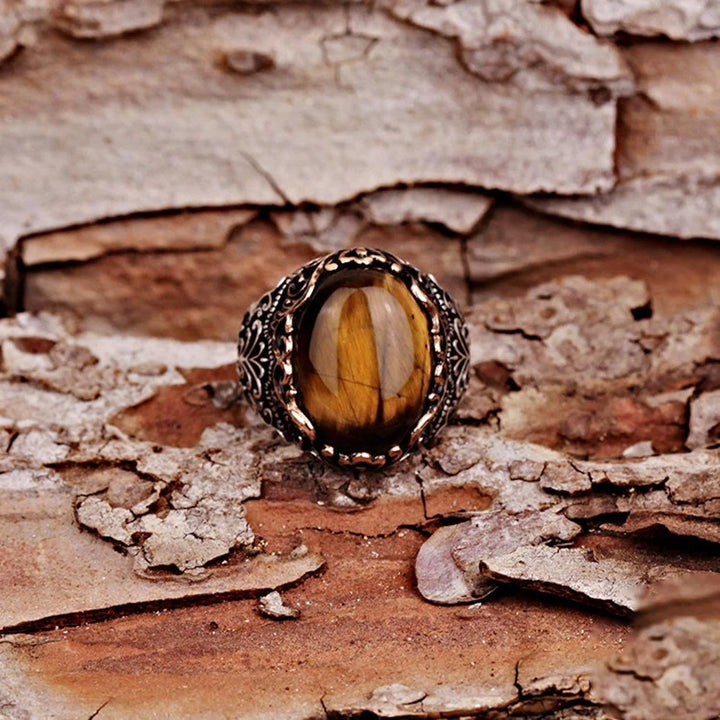 Anillo de piedra preciosa de ojo de tigre para hombre de Olivenorma