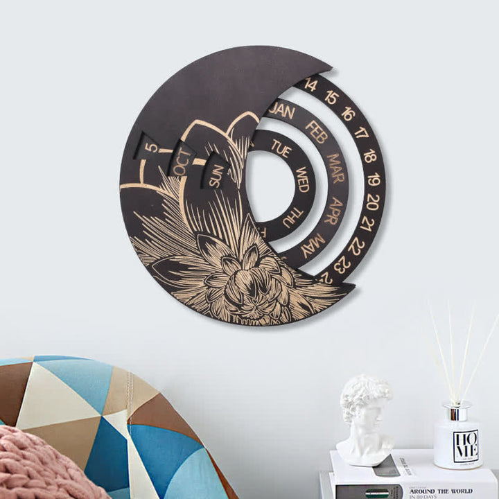Calendario perpetuo de luna creciente de madera con forma de círculo de Olivenorma
