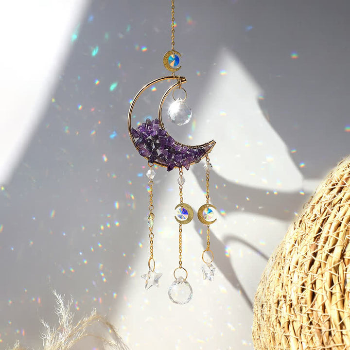 Atrapasol con forma de carillón de viento y reloj de arena de cristal lunar de Olivenorma