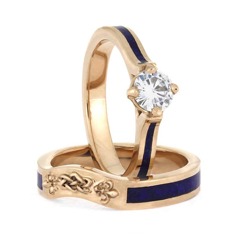 Juego de anillos de novia con nudo celta y lapislázuli de Olivenorma
