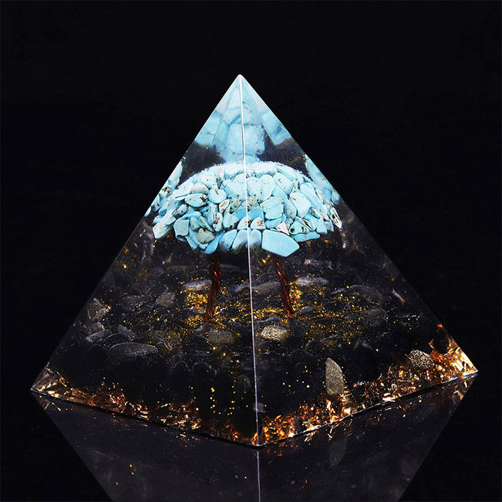 Pirámide de orgón de la suerte de obsidiana con turquesa de Olivenorma 