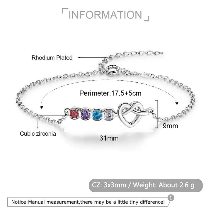 Pulsera de corazón personalizada de 2 a 5 piedras natales de Olivenorma 