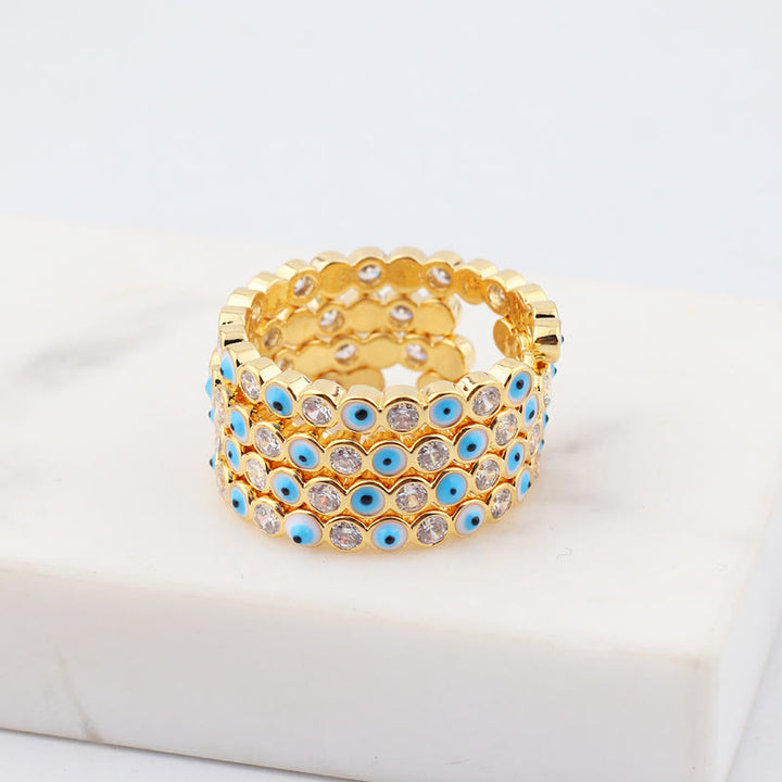 Anillo ajustable con circonita blanca y ojo malvado de colores de Olivenorma 