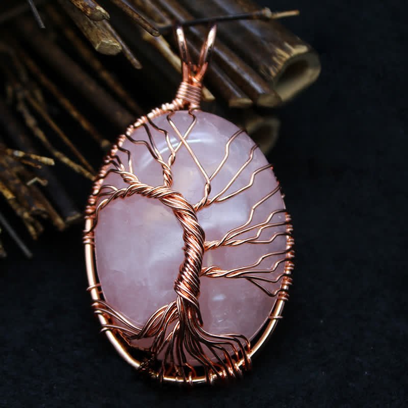 Collar con piedra preciosa del árbol de la vida y ojo de tigre ovalado de Olivenorma