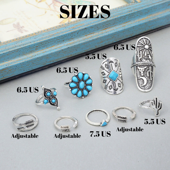 Juego de 9 anillos apilables de turquesa estilo bohemio de Olivenorma 