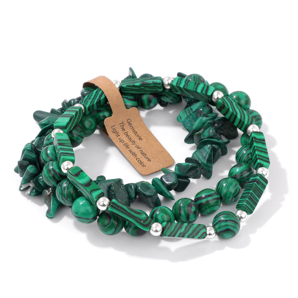 Juego de pulseras irregulares de tres capas con piedra natural Olivenorma