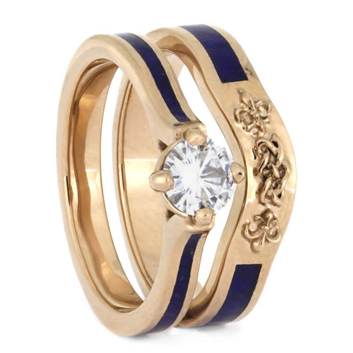 Juego de anillos de novia con nudo celta y lapislázuli de Olivenorma