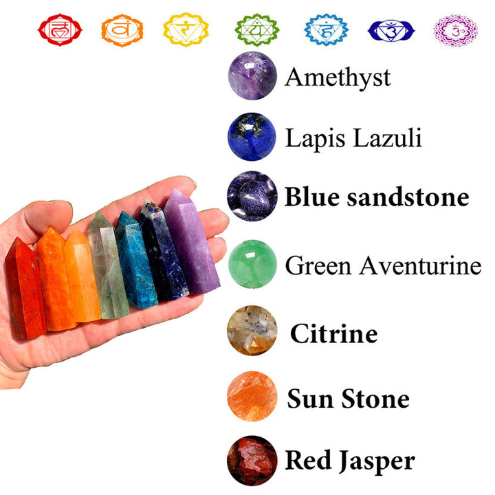 Juego de torres de cristal con varitas de cristal para chakras.
