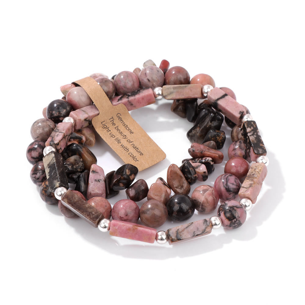 Juego de pulseras irregulares de tres capas con piedra natural Olivenorma