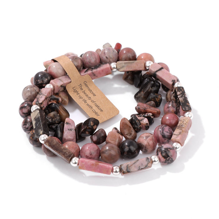 Juego de pulseras irregulares de tres capas con piedra natural Olivenorma