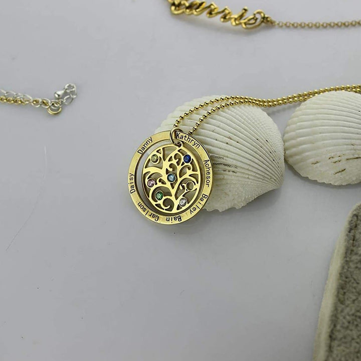 Collar con grabado de nombre y piedra natal del árbol de la vida de Olivenorma