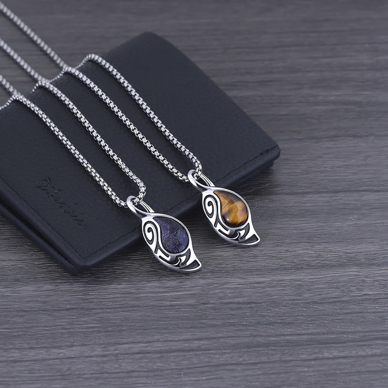 Collar de acero y titanio con ojo de tigre, protección, suerte y coraje de Olivenorma