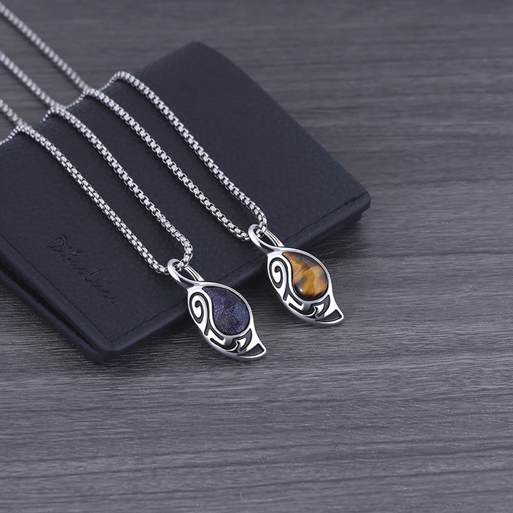 Collar de acero y titanio con ojo de tigre, protección, suerte y coraje de Olivenorma