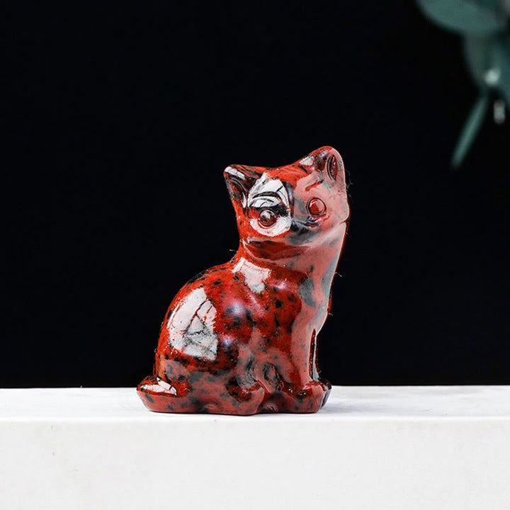 Adorno con piedra preciosa tallada en forma de gato de la suerte de cristal natural de Olivenorma