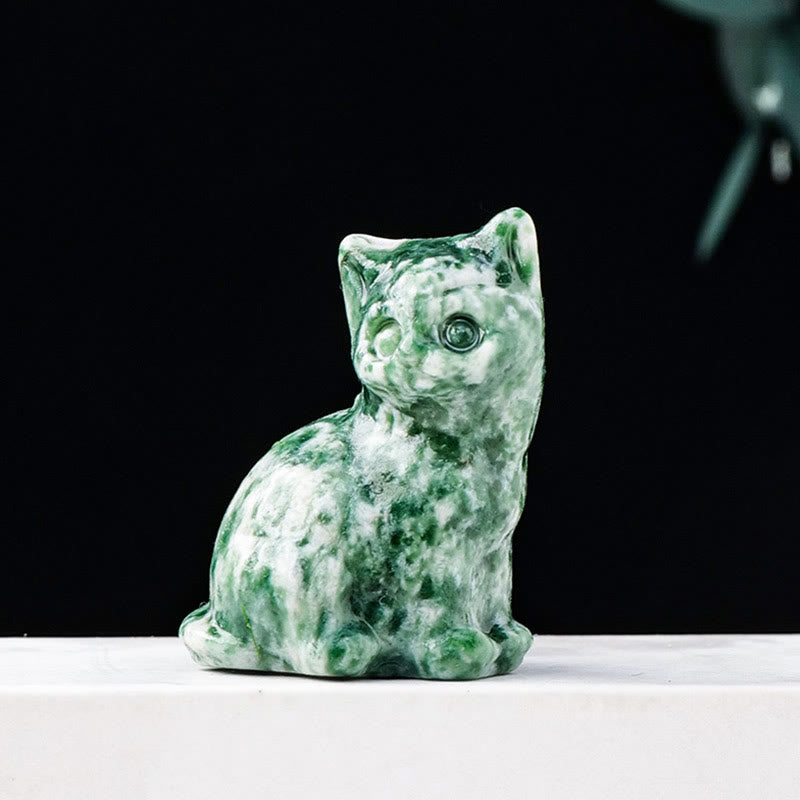 Adorno con piedra preciosa tallada en forma de gato de la suerte de cristal natural de Olivenorma