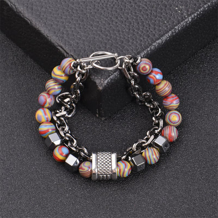 Pulsera de cadena de titanio con piedra de malaquita de 8 mm de Olivenorma