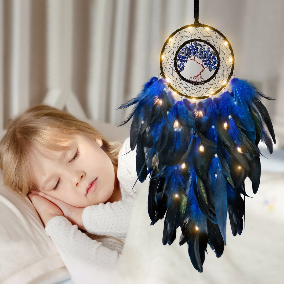 Atrapasueños con plumas de árbol de la vida de cristal de Olivenorma