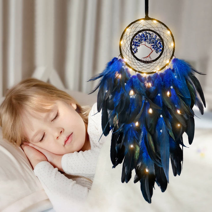 Atrapasueños con plumas de árbol de la vida de cristal de Olivenorma