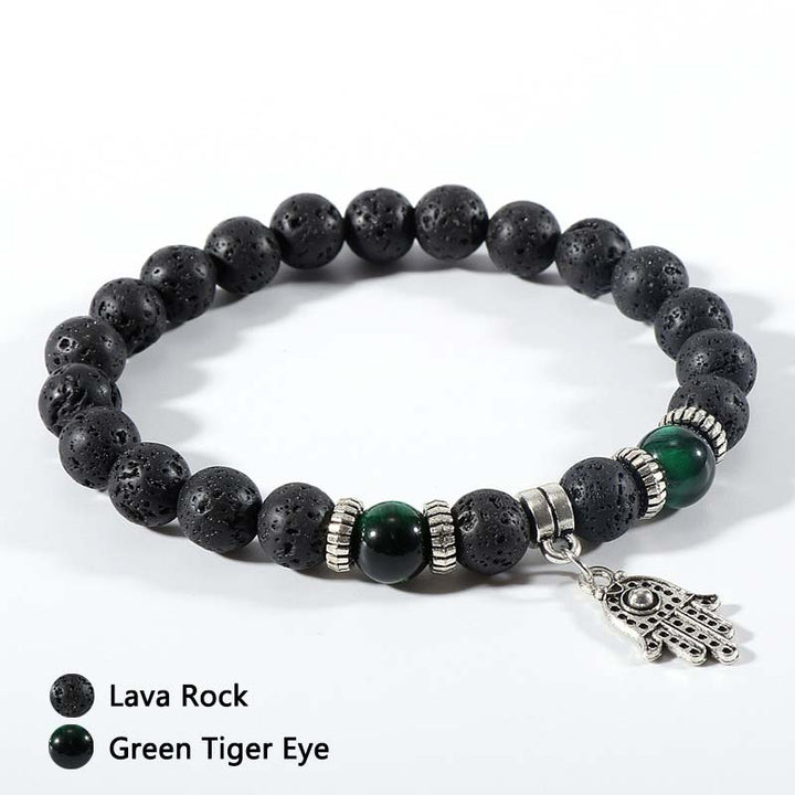 Pulsera de piedra de lava de ojo de tigre y malaquita 