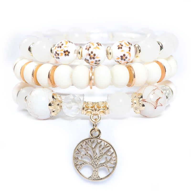 Conjunto de pulseras de cristal con forma de árbol de la vida hechas a mano de Olivenorma Boho 