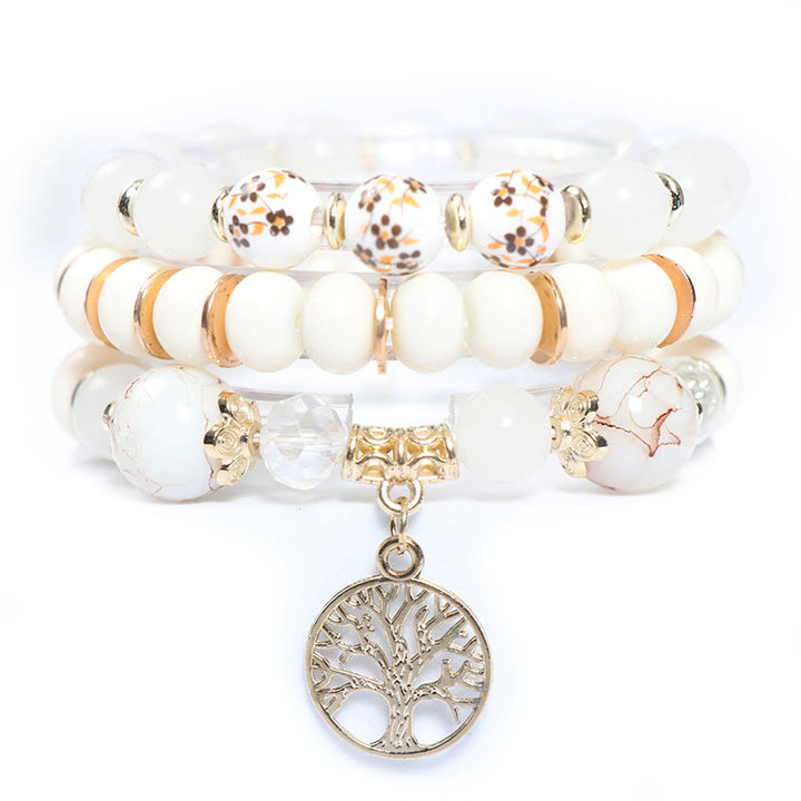 Conjunto de pulseras de cristal con forma de árbol de la vida hechas a mano de Olivenorma Boho 