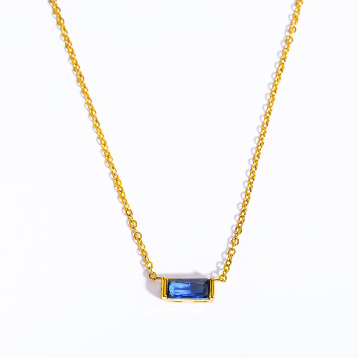 Collar de acero inoxidable con colgante rectangular sencillo de piedra natal de Olivenorma 