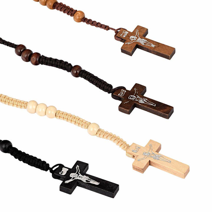 Collar rosario de cuentas de madera con cruz de Olivenorma 