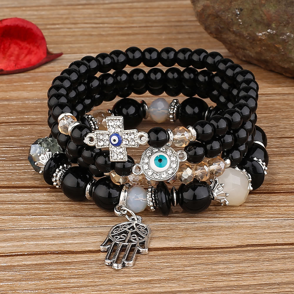 Juego de 4 pulseras de protección contra el mal de ojo Hamsa de Olivenorma 