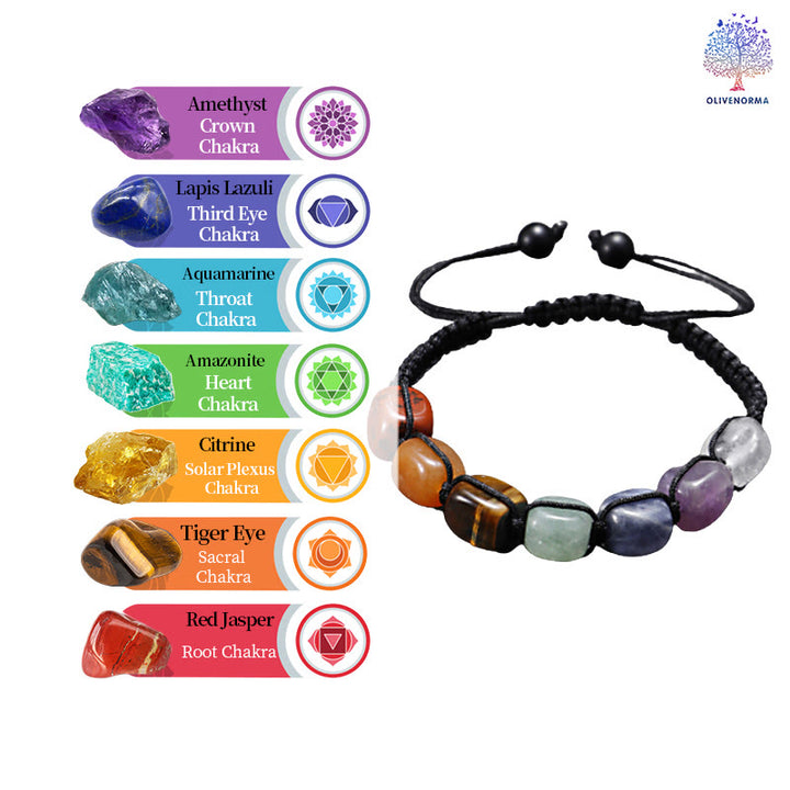 Pulsera trenzada con cuentas de piedras preciosas de cristal de 7 chakras para hombre de Olivenorma