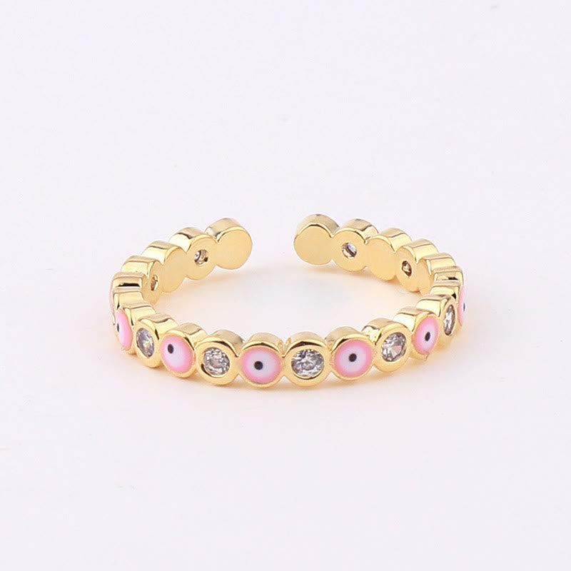 Anillo ajustable con circonita blanca y ojo malvado de colores de Olivenorma 
