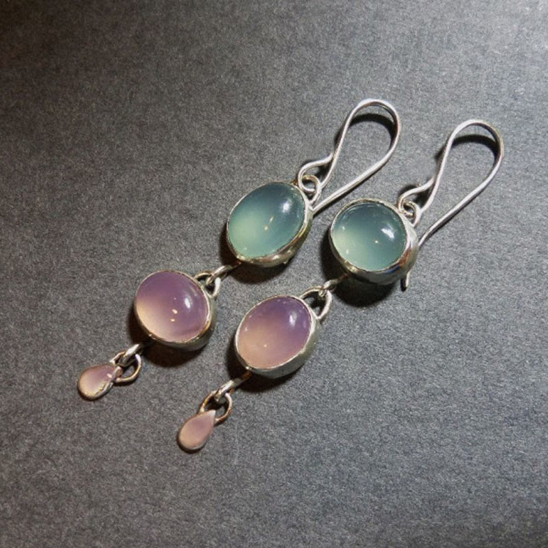 Pendientes de bruja con piedra de ojo de gato rosa y verde de Olivenorma