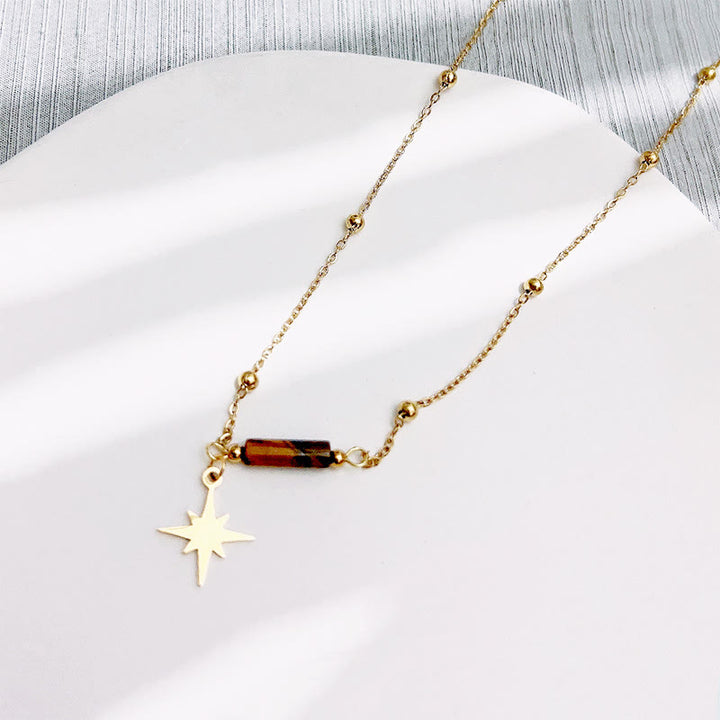 Pendientes, collar y pulsera con colgante de estrella de ojo de tigre natural de Olivenorma