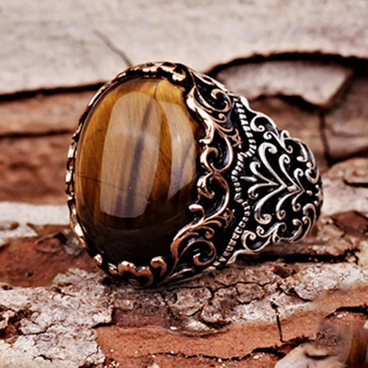 Anillo de piedra preciosa de ojo de tigre para hombre de Olivenorma