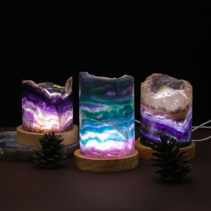 Lámpara de cristal cilíndrica de fluorita natural de Olivenorma