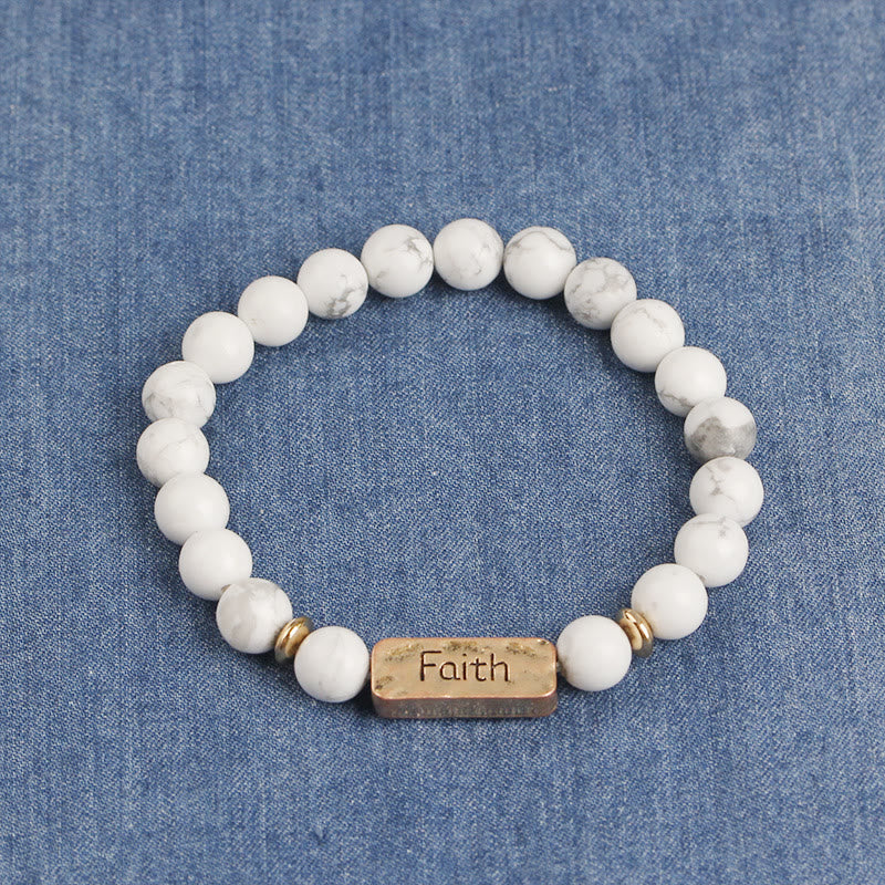 Pulsera con grabado de fe activa con piedras preciosas naturales de Olivenorma
