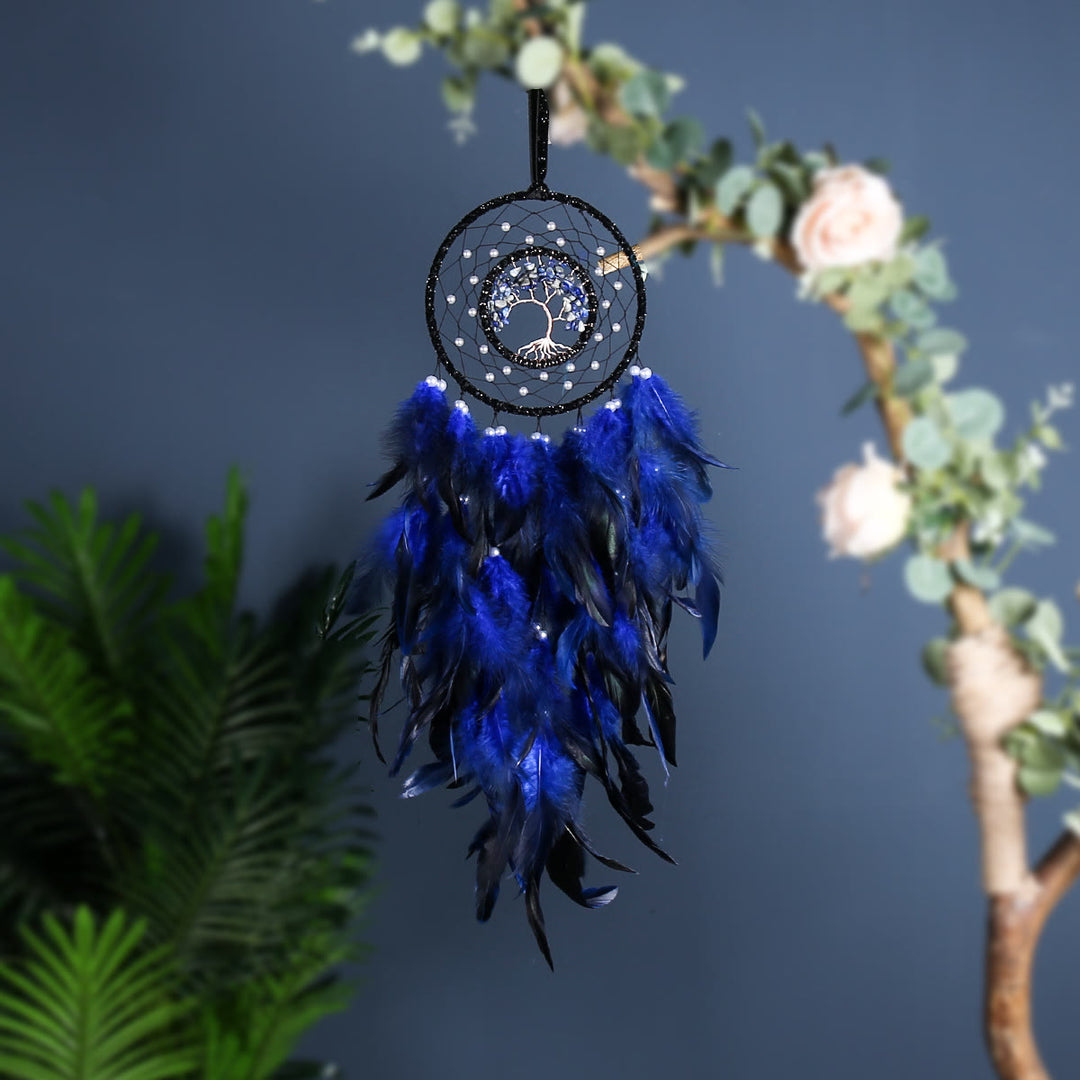 Atrapasueños de grava de sodalita azul con forma de árbol de la vida de Olivenorma