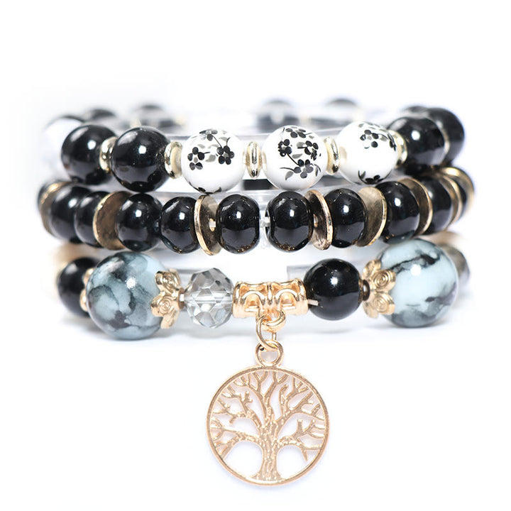 Conjunto de pulseras de cristal con forma de árbol de la vida hechas a mano de Olivenorma Boho 