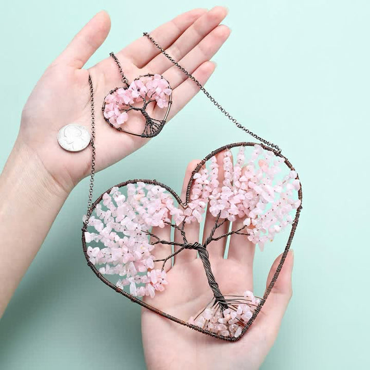 Atrapasueños de cristal con forma de corazón y árbol de la vida de los chakras de Olivenorma. 