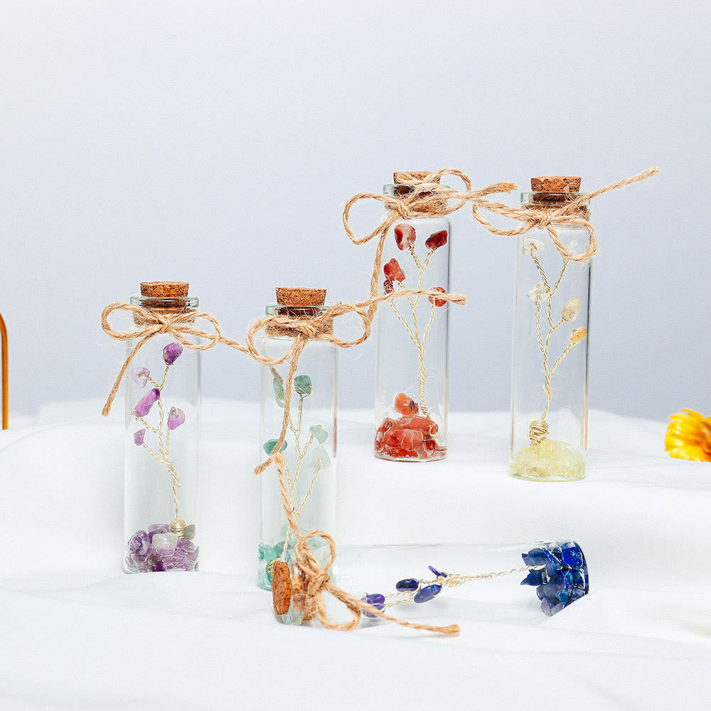 Decoración de botella de vidrio con piedra triturada de cristal de chakra Olivenorma 