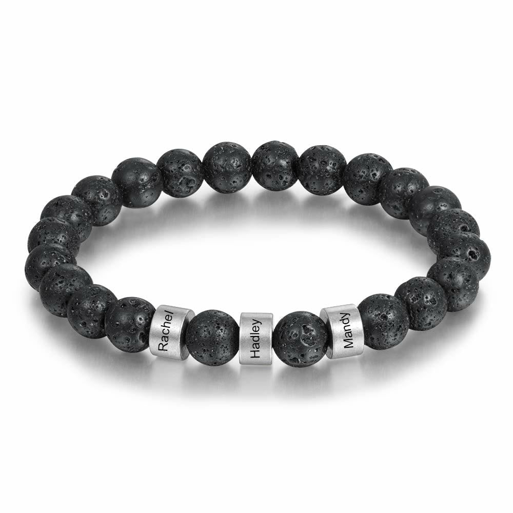 Pulsera de hombre personalizada con cuentas grabadas en piedra natural de Olivenorma