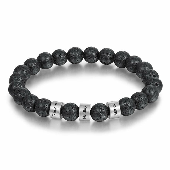 Pulsera de hombre personalizada con cuentas grabadas en piedra natural de Olivenorma