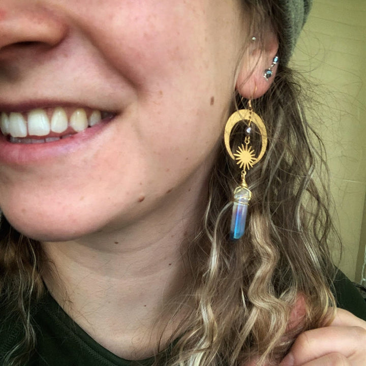 Pendientes de cristal irregulares con forma de medialuna y estrella de Olivenorma
