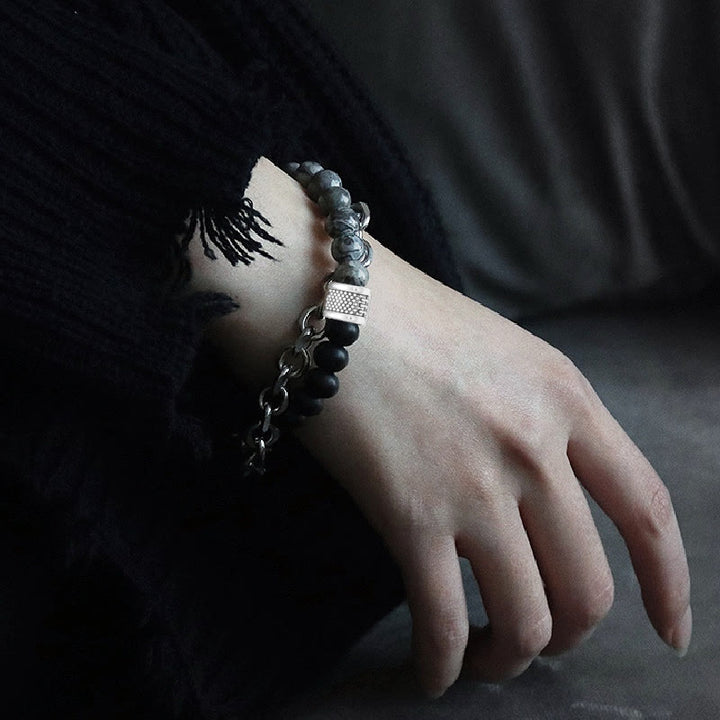 Pulsera para hombre con forma geométrica y combinación de piedras esmeriladas estilo punk de Olivenorma 