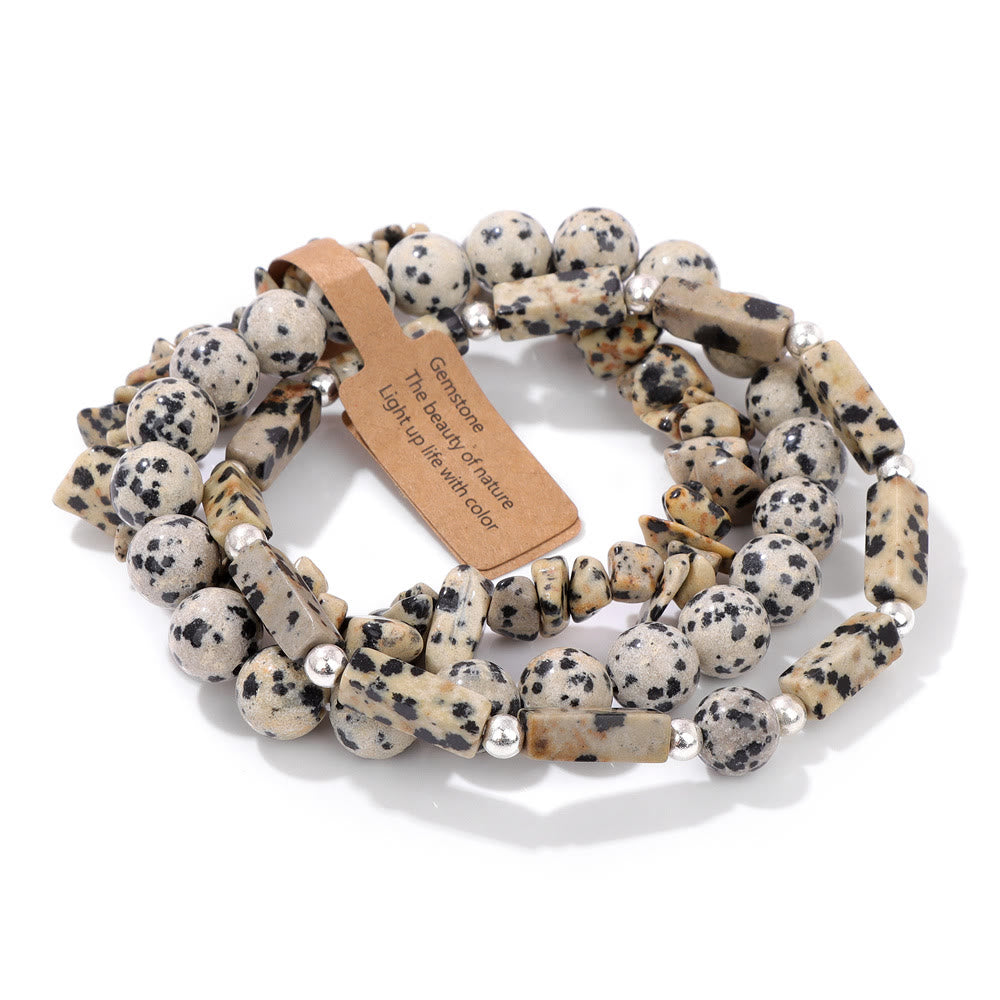Juego de pulseras irregulares de tres capas con piedra natural Olivenorma