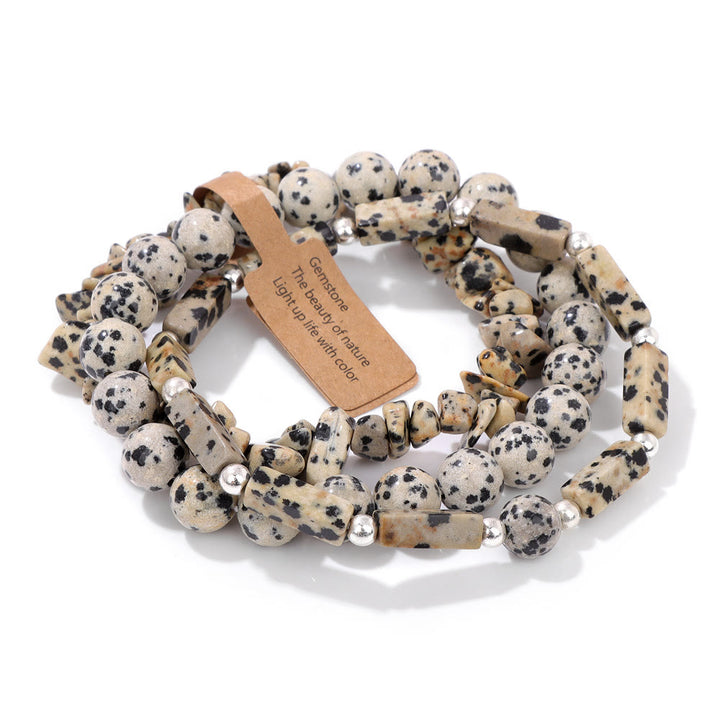Juego de pulseras irregulares de tres capas con piedra natural Olivenorma